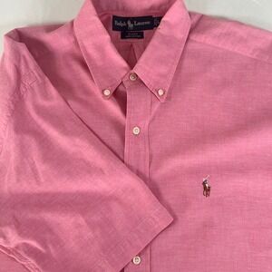 Ralph Lauren Blake Mens Large Pink Short Sleeve Button Down Cotton Shirt Pony